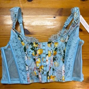 NWT Victoria's Secret Baby Blue Lemon Romantic Coquette Lace Bra Corset Top Med